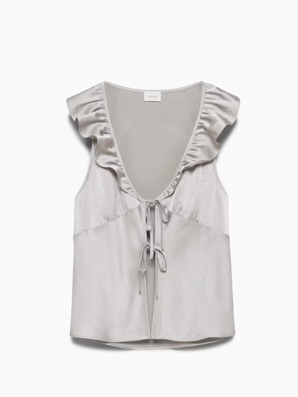 Wilfred Tonka Satin Blouse Light Gray Ruffle Tie-Front sz XL